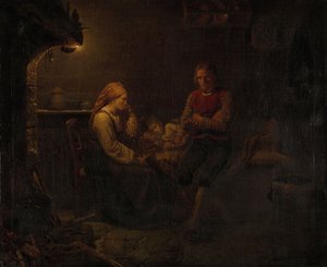 Het zieke kind door Adolph Tidemand
